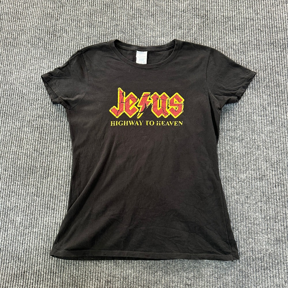 Port & Company Jesus Highway to Heaven Rock Graphic T-Shirt Black Womens Small S